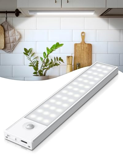 PALATALA Led Cocina Bajo Mueble, 39LED Luz LED con Sensor de Movimiento Armario, 4 Modos Luces Armario USB Recargable, Luz Nocturna para Guardarropa, Sótano, Cocina, Entrada, Garaje, Cabinet