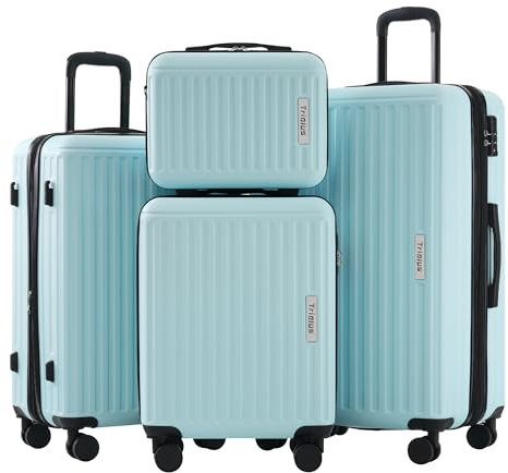 Weavelife 4er Kofferset, Gepäck-Sets Hartschalenkoffer, Reisekoffer Set Zwillingsrollen ABS Koffer Trolleys mit TSA Schloss, 4 Rollen, Kosmetiktasche-M-L-XL-Set (4tlg. Kofferset, Blau)