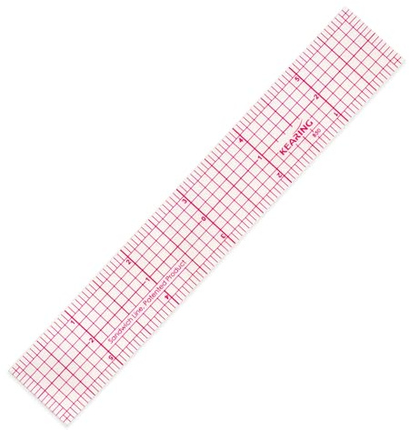 KEARING 6x1 Pattern Grading Ruler - Clear 1.2mm Sandwich Line Plastic | Flexible 1.2mm plastic 6x1 transparent grading ruler. Features zero centering scale & sandwich line printing for sewing