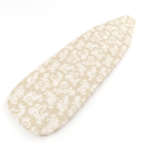 Encasa XO Ironing Board Cover with 4mm Extra Thick Felt Pad for Steam Press - Beige - (Fits Standard Boards of Large 125x39 cm) Elastic Fitting, Heat Reflective, Protective