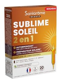 Santarome Bio - Sublime Soleil 2 en 1 - Autobronzant & Préparateur Solaire - Complément alimentaire solaire - Caroténoïdes & Plantes - 20 ampoules - Goût Passion Mangue - France