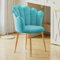 Armchair Tub Chair, Velvet Vanity Chair Shell Accent Chairs with Gold Plating Metal Legs, Leisure Single Sofa Dressing Chairs for Home, Office, Bedroom, Living Room, Dining Room (Light Green)