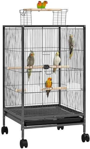 Yaheetech 89.5cm Iron Open-Top Bird Cage Parrot Cage with Rolling Stand for Parakeets Budgies Lovebirds Small-Sized Birds
