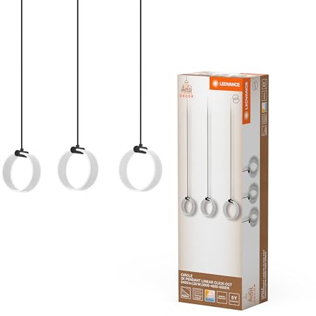 LEDVANCE Decor Circle dekorative Pendelleuchte, 3-flammig, LN, 20W, 1300lm, 3000K/4200K/6500K, warmweiß/kaltweiß/Tageslicht, Click-CCT Schalter, IP20, Kunststoff, 4-Pack, LED nicht austauschbar