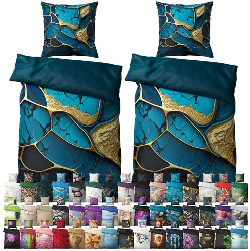 Sanilo® Bettwäsche 135x200 cm, 100% feinste Baumwolle, 2-teilig, Bettbezug, Kissenbezug 80x80cm, Oeko-TEX Zertifiziert (Marmor Cobalt, 4-teilig 135x200 cm)