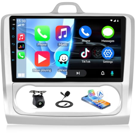 SIXWIN Autoradio para Ford Focus Exi MT 2 3 Mk2/Mk3 2004-2011, Pantalla Táctil IPS HD 9 Pulgadas con CarPlay y Android Auto, Mirror Link, Vi-Link, Bluetooth, FM RDS, DSP, SWC + Cámara de Reversa