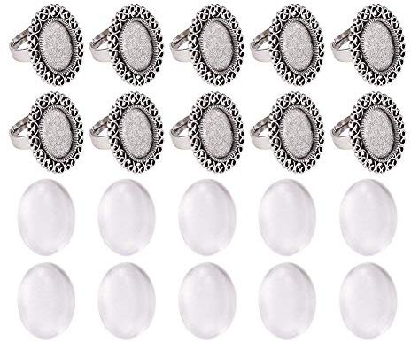 Pandahall Oval Transparent Glas Cabochons Eisen Blume Finger Ring Cabochon Bezel Settings DIY