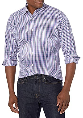 Amazon Essentials Chemise en Popeline à Manches Longues, Style Décontracté, Coupe Standard Homme, Bleu Violet Motif Vichy, L