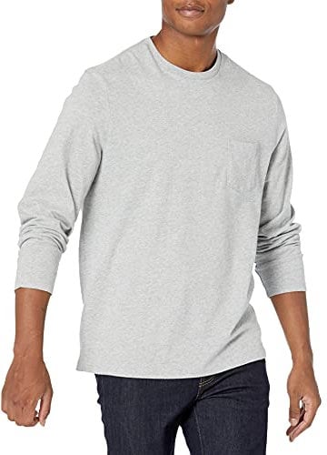 Amazon Essentials Men's Regular-Fit Long-Sleeve T-Shirt, Light Grey Heather, L