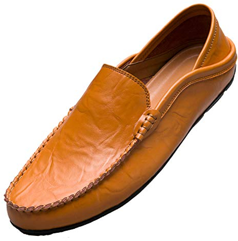 Unitysow Mokassins Slipper Herren Leder Slip On Fahren Schuhe Leicht Weich Loafers Handgefertigt Flache Business Schuhe,Gelb,EU 40