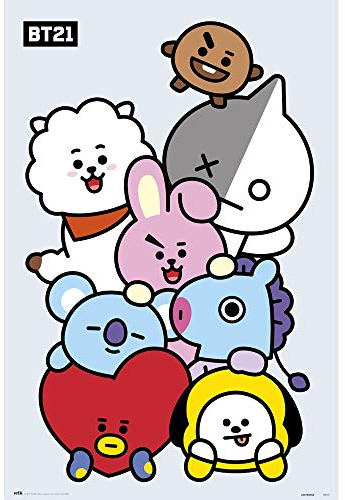 Grupo Erik BT21 Poster - BT21 Figuren Poster - Kunstdruck - Deko Wohnzimmer oder Deko Schlafzimmer - Deko Zimmer - Größe : 61 x 91 - Offizielle Lizenz - BTS Fanartikel - Be Army!