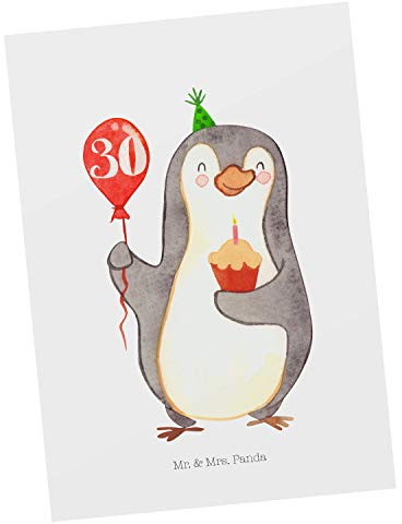 Mr. & Mrs. Panda Postkarte 30. Geburtstag Pinguin Luftballon - Geschenk, Kuchen, Geburtstagsgeschenk, Muffin, Happy Birthday, Ansichtskarte,
