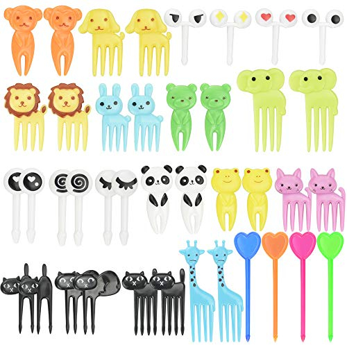 DECARETA 40 PCS Fourchette à Fruits Enfants Pics à Fruits Animaux Fourchette à Dessert 18 Types Pique Brochette Apero pour Fruits Légumes Desserts Snacks (1,18 Pouces à 2,36 Pouces)