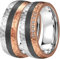 DOOSTI Damen Herren Ring Bicolor aus Edelstahl Carbon Rosegold mit Zirkonia in Hammerschlag Optik als Paarring Ehering Trauring (Damenring, 52 (16.6))