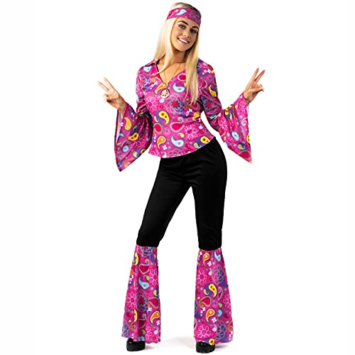 Morph Abiti Anni 70 Donna - Vestito Hippie Viola per Carnevale, Abito Vintage Donna per Feste e Party a Tema Anni 70, XXL