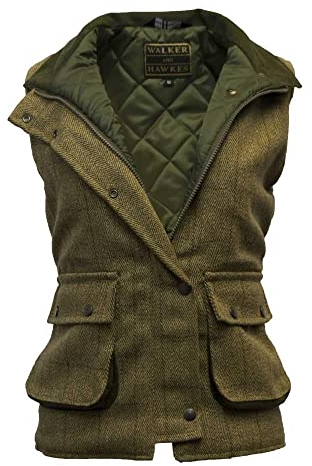 WALKER AND HAWKES - Bayston - Damen Country-Weste aus Tweed - für die Jagd geeignet - Helles Salbeigrün - EU 38 (UK 10)