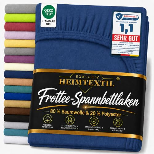 EXKLUSIV HEIMTEXTIL Drap-housse en tissu éponge - Marque : 90 x 200 cm - 80 % coton, 20 % polyester - Certifié Öko-Tex - Qualité de marque - Hauteur du matelas jusqu'à 25 cm - Bleu marine