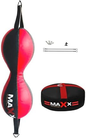 TWIN Double End Bag Floor to Ceiling Ball Punch Bag With Ropes Hooks + Anchor DB (6PC TWIN DOUBLE END, BLACK/RED)