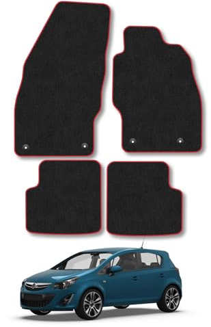 Vauxhall Corsa (2006-2019) Carpet Car Mats | Red Edge Trim Tailored Fit Floor Mats Full Coverage Protection Accessories Easy Clean Anti Slip Made in the UK