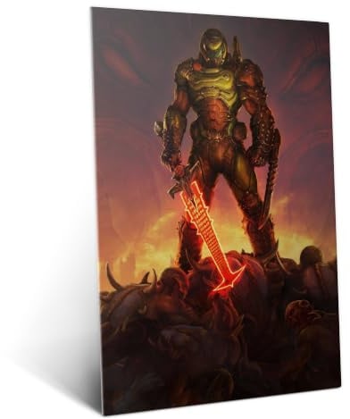 Displate Offiziell DOOM MetallPoster Magnetische Befestigung Inklusive Lizenziert Bilder Hochwertiges Poster The DOOM Slayer 67.5 cm x 48 cm