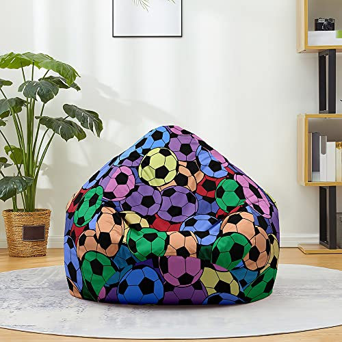 FANSU Bean Bag Cover Without Filling, Gaming Bean Bag Chair for Adult Kids, Highback Beanbag Seat, Stuffed Toy Clothes Storage 3D Football Print Lazy Sofa (70x80cm,Coloured football)