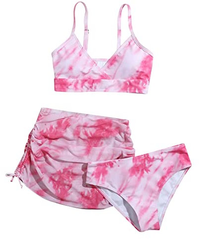 Topgrowth Accessorio Ragazze Costumi da Bagno 3 Pezzi Bambina Bikini Ragazze Set Costumi Mare Piscina Spiaggia Stampa Bikini Set Bambine Ragazze Beachwear (E-Pink, 10 anni)
