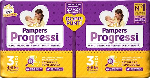 Pampers Progressi Midi, Doppelpack, Größe 3 (4-9 kg), 54 Windeln