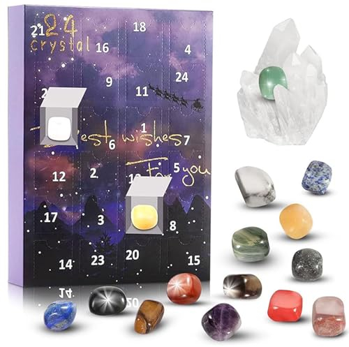 Kristalle Adventskalender 2023, 24 Tage Countdown-Geschenk-Box-Kalender Mit 24 Edelsteinen, Natürliche Erz-Spielzeug-Sammlung Kit Für Jungen, Mädchen Und Geologie-Enthusiasten