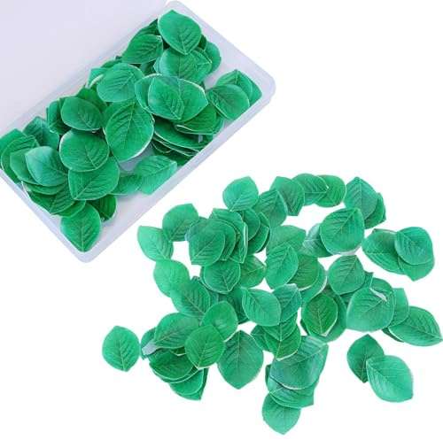 100 Stück Essbare Grüne Blätter Cupcake Topper, Essbare Grüne Blätter für Torte,Dschungel Tortendeko,Grüne Blätter aus Klebreis-Oblatenpapier, Kuchen Dekoration, für Geburtstag Hochzeit Babyparty