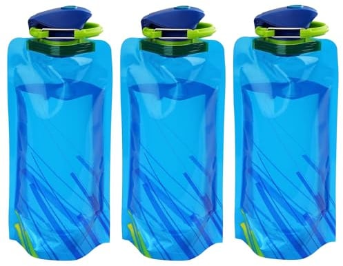 Catelves 3 Faltbare Trinkflaschen 700 ml für Festival und Reisen, Blau | Aus flexiblem PE, leer flach zusammenfaltbar, mit Schraubverschluss und Trageschlaufe für platzsparenden Transport