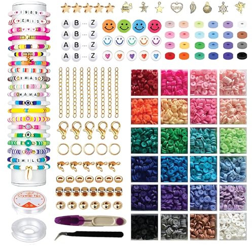 mraq Bracelet Making Kit - 6100 Pcs Clay Beads Set - Friendship & Jewelry Making Kits - Polymer Heishi Beads - DIY Crafts Gift for Teen Girls & Adults