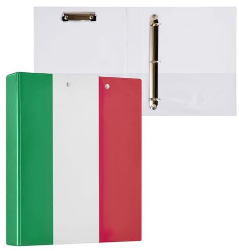 Dekorativer niedlicher Ordner, 3,8 cm, 3 Ringe, hält 200 Blatt, Notizbuch, Ordner für Schule, Büro, Zuhause, Italien-Flagge, 1 Packung