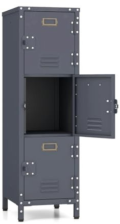 GOPLUS Casier en Métal à 3 Portes Verrouillables, Armoire de Rangement 3 Etagères Verticale Empilable, Casier Vestiaire Style Rétro Industriel 30 x 35 x 100cm