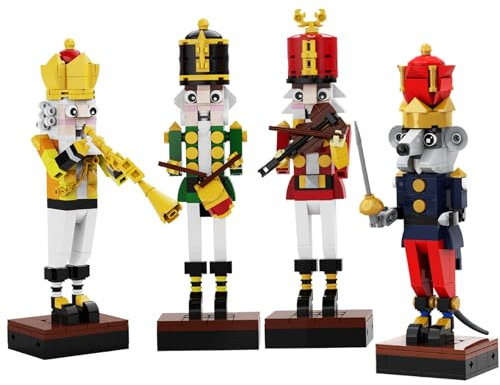 Christmas Building Block Set 4PCS Plastic Toy Building Sets Include Trumpeter, Drummer, Violinist, Conductor Nutcracker Christmas Decorations for Kids Adults Toy Sets Nutcracker Chri