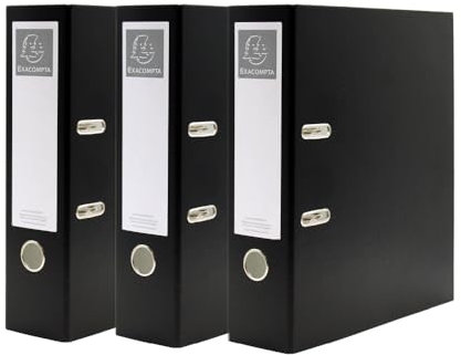 Exacompta A4 Lever Arch File, 75mm, Office Ring Binder, Assorted, Pack of 3 in Black, Stationery Folders for Paperwork and Document Organisation- 227/0019Z