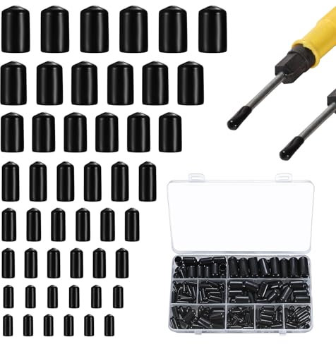 300 Stück Rundrohr Gummi Stopfen Set, Schwarz PVC Vinyl Gummikappen, Schutzkappen zum Schrauben, Gummi-Endkappen Bolzen Kappe, Schrauben Kunststoffkappen für Metallstäbe Elektrokabeln (Φ1.5mm-10mm)