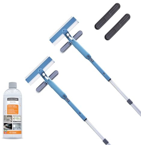 Livington Window Buddy Mega Set - Das Original aus dem TV - Fensterreinigungsgerät - Fensterreiniger mit Teleskopstange - Fensterabzieher - Fensterwischer - Duschabzieher - Solarmodul Reiniger