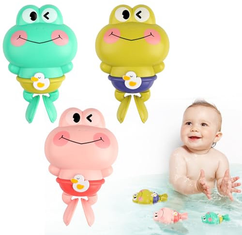 3 Stück Kinder Badespielzeug, 2025 Neuest Badewannenspielzeug, Süßer Frosch Uhrwerk Schwimmbad Spielzeug Baby Wasserspielzeug Baby-Badespielzeug für ab 1 2 3 4 Jahr Kinder Jungen Und Mädchen