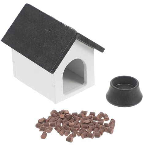Supvox Miniatur Hundehütte Set Puppenhaus Zubehör mit Hundenapf und Futter für Kreative Miniaturlandschaften und Garten Deko Realistische Details und Verarbeitung