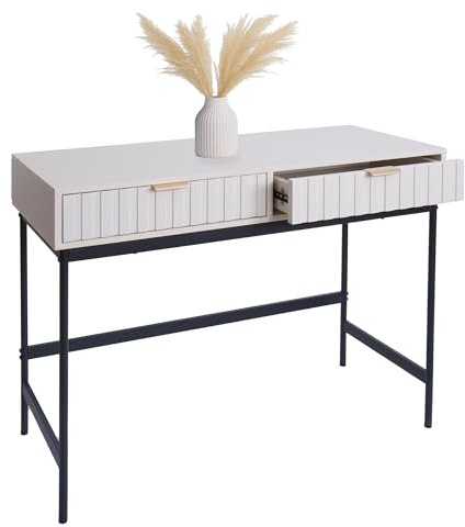 Mendler Konsolentisch HWC-O41 85x100x40cm - Holzoptik weiß | Telefontisch, Ablagetisch, Industrial, Schublade, Melamin