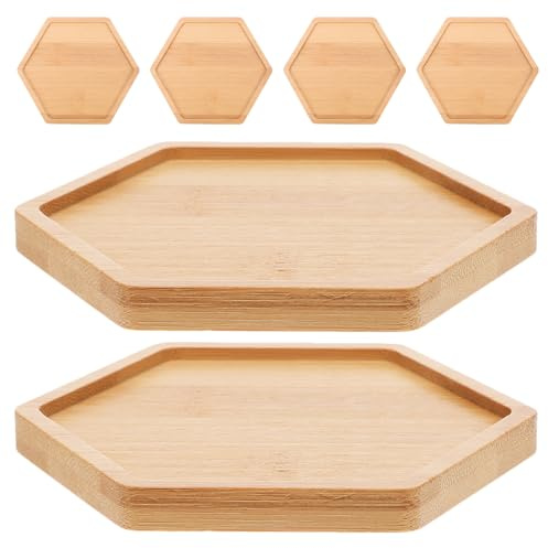 Toddmomy Lot de 6 Dessous de Verre en Bambou pour Pots de Fleurs hexagonaux, soucoupes décoratives pour Plantes d'intérieur, bonsaï, succulentes, Cuisine, Maison, Table, soucoupes