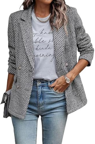 ticticlily Blazer Femme Chic et Elegant Veste Carreaux à Col Revers avec Double Boutonnage Vestes Tailleur d'affaires Travail Décontractées
