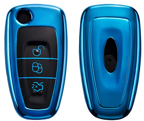 kwmobile Autoschlüssel Hülle kompatibel mit Ford 3-Tasten Klapp Autoschlüssel - Schlüsselhülle Silikon Cover - Hochglanz Blau