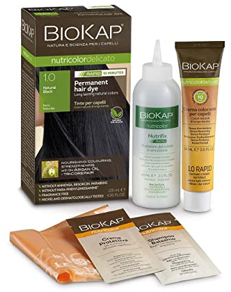 BioKap Natural Black 1.0 Rapid Hair Dye 135 ml - works in just 10 mins, permanent, vegan & natural nourishing formula suitable for sensitive skin