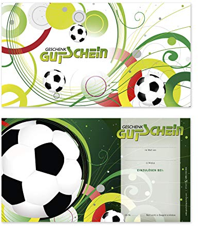 GESCHENKGUTSCHEINcom 25 Stück Geschenkgutscheine zum Selbstausfüllen. Gutschein-Vordruck für Sportartikelhandel Fußballer. SP1227