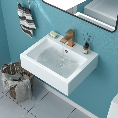 Funmier - Lavabo de baño de montaje en pared, 20 x 16 pulgadas, rectangular, flotante, para baño ADA blanco moderno, porcelana, arte de cerámica