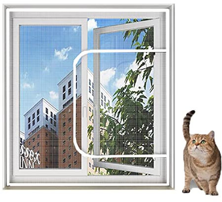 MOTT 50 Cat Proof Window Screen,Self-Adhesive Cat Protection Net with Zipper,Kitty Pet Anti-escape Safety Window Mesh Netting,Fly Mosquito Screen,Custom