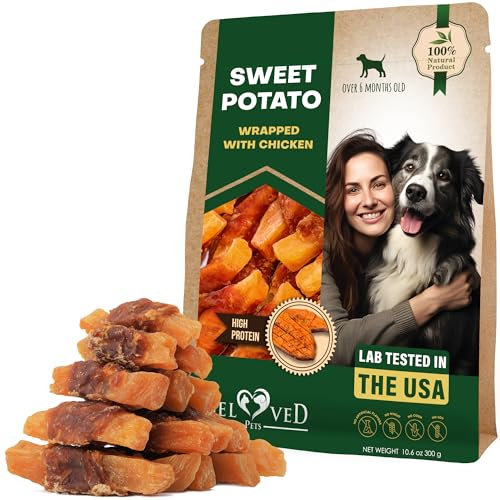 Dog Treats Sweet Potato Wrapped with Chicken (300 Gr) & Pet Natural Chew - Grain Free Meat & Human Grade Dried Snacks in Bulk