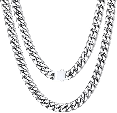 Bestyle Kette Männer 9mm Gliederkette Herren Edelstahl Cuban Links Chain Silber Panzerkette Hip Hop Schmuck Kettenlänge 60cm