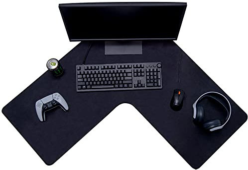 Con-Tact Brand XL Gaming Mouse Pad | Corner Desk Stitched Edges Extended Mousepad | Non-Slip Water Resistant Keyboard Mat | Deskpad for Gamer, Home & Office 36.22 x 15.74in | L Shape (Black)
